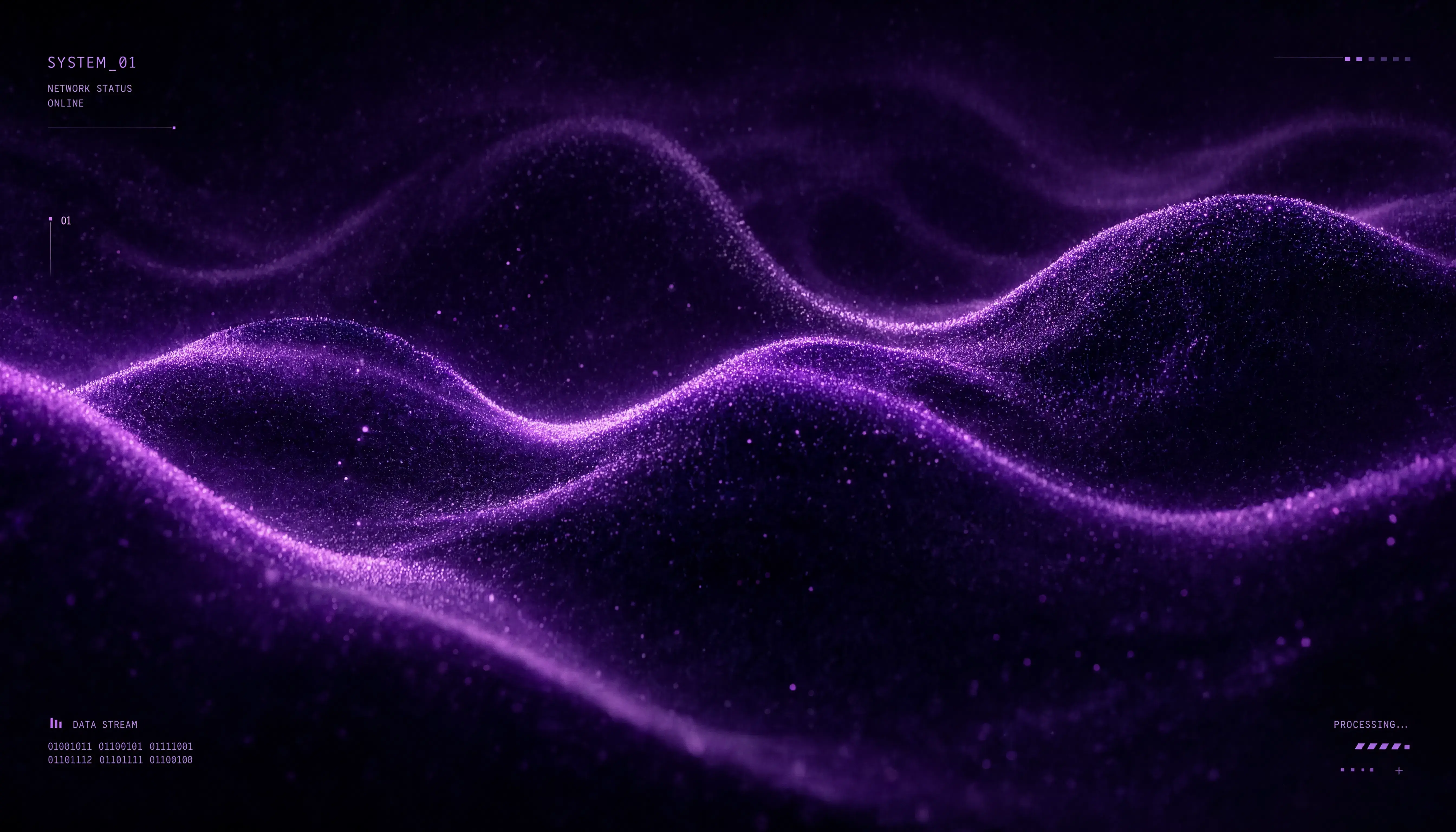 An abstract dark mode mesh gradient background with glowing violet and deep obsidian nodes